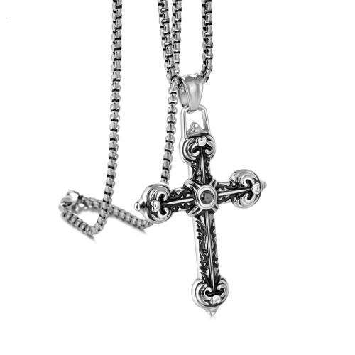 Titanium Steel Pendants Cross plated & micro pave cubic zirconia Sold By PC