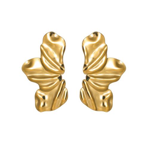 Stainless Steel Stud Earrings 304 Stainless Steel Leaf plated & for woman gold Sold By Pair