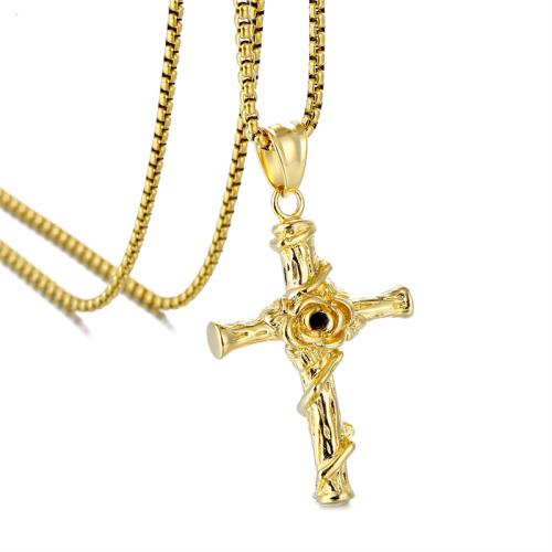 Stainless Steel Cross Pendants 304 Stainless Steel plated & micro pave cubic zirconia Sold By PC