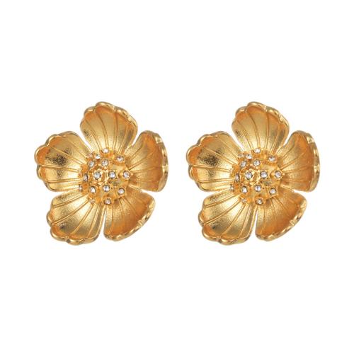 Stainless Steel Stud Earrings 304 Stainless Steel petals plated micro pave cubic zirconia & for woman gold Sold By Pair