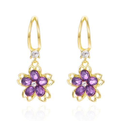 Zinc Alloy Drop Earrings petals plated for woman & with rhinestone Sold By Pair