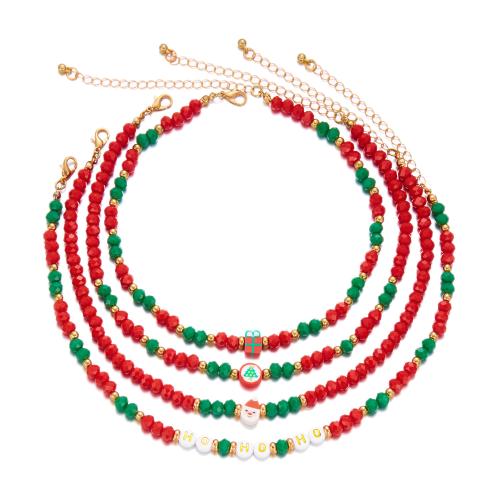 Christmas Necklaces Zinc Alloy with Polymer Clay & Plastic & Iron plated & for woman & enamel multi-colored Sold By Set