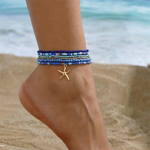 Zinc Alloy Anklet with Seedbead plated 6 pieces & for woman Length Approx 22 cm Sold By Set