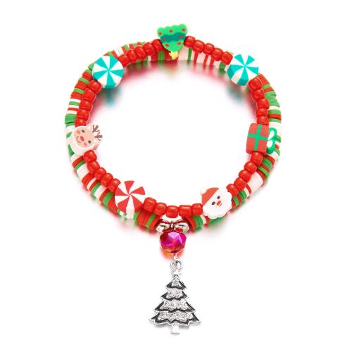 Bracelet de vacances de Noël, alliage de zinc, avec Seedbead & argile de polymère & plastique, Placage, styles différents pour le choix & pavé de micro zircon & pour femme & émail, plus de couleurs à choisir, Vendu par fixé