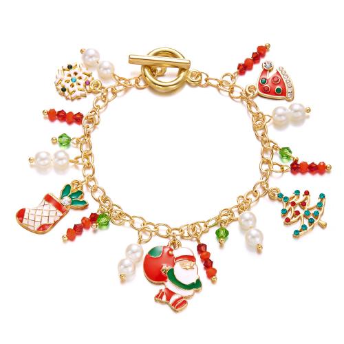 Juleferie Bracelet, Zinc Alloy, med Krystal & Plastic Pearl & Jern, håndlavet, forskellige stilarter for valg & Micro Pave cubic zirconia & for kvinde & emalje, flere farver til valg, Længde Ca. 16 cm, Solgt af PC