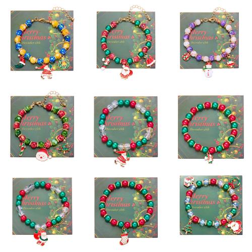 Christmas Holiday Bracelet Zinc Alloy with Glass Beads & Plastic plated & micro pave cubic zirconia & for woman & enamel multi-colored Sold By PC