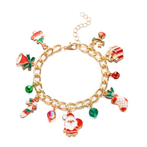 Christmas Holiday Bracelet Zinc Alloy with Crystal & Plastic plated & micro pave cubic zirconia & for woman & enamel gold Sold By PC