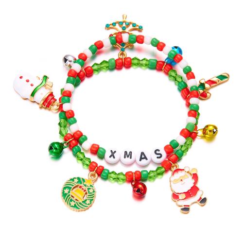 Christmas Holiday Bracelet Zinc Alloy with Seedbead & Glass plated & micro pave cubic zirconia & for woman & enamel multi-colored Sold By Set