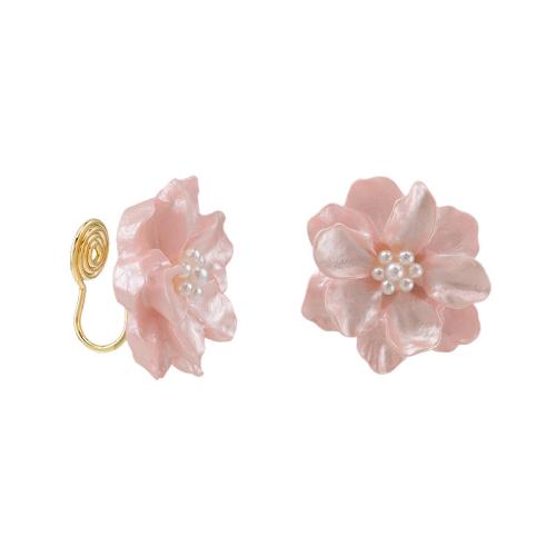 Zinc Alloy Stud Earring with Resin & Plastic Pearl & for woman pink Sold By Pair