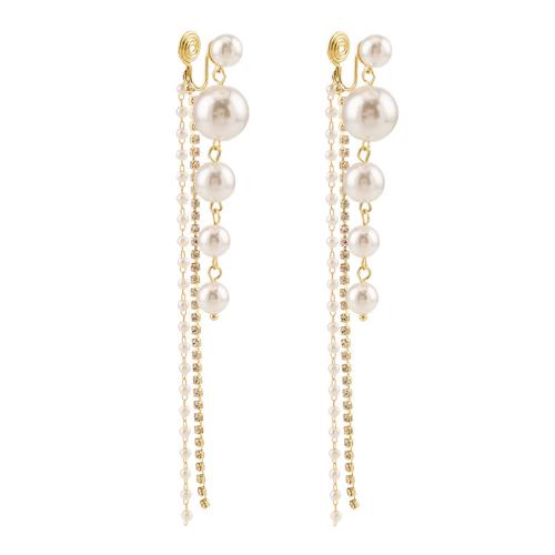 Zinc Alloy Stud Earring with Plastic Pearl plated & for woman & with rhinestone golden Sold By Pair