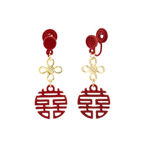 Pendientes de Perno de Aleación de Zinc, barniz de secado al horno, diferentes estilos para la opción & para mujer, Rojo, 16x40mm, Vendido por Par