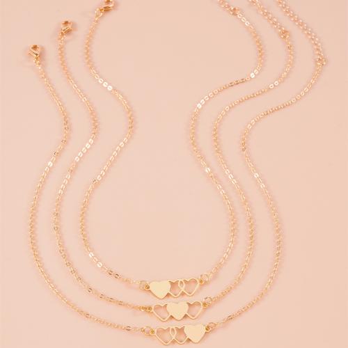 Stainless Steel Jewelry Necklace 304 Stainless Steel plated three pieces & for woman golden Sold By Set