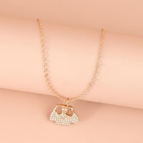 Zinc Alloy Jewelry Necklace with 5cm extender chain plated for woman & with rhinestone golden Length Approx 45 cm Sold By PC