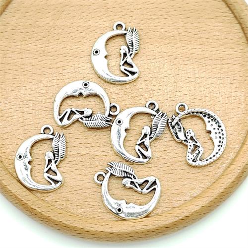 Zinc Alloy Moon Pendants antique silver color plated DIY Sold By Bag