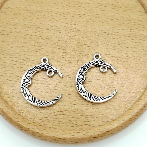 Zinc Alloy Moon Pendants antique silver color plated DIY & double-hole Sold By Bag