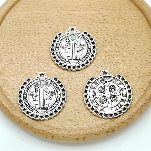 Zinc Alloy Pendants Round antique silver color plated DIY Sold By Bag