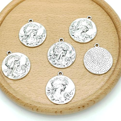 Zinc Alloy Pendants Round antique silver color plated DIY Sold By Bag