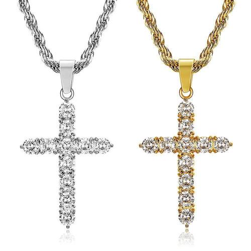 Titanium Steel Pendants Cross & micro pave cubic zirconia Sold By PC