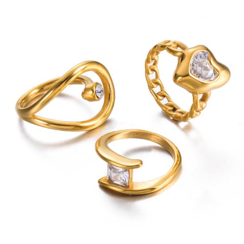 304 roestvrij staal Finger Ring, gold plated, verschillende grootte voor keus & verschillende stijlen voor de keuze & micro pave zirconia & voor vrouw, Maat:6-9, Verkocht door PC