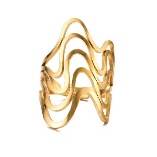 304 Stainless Steel Cuff Finger Ring Geometrical Pattern gold color plated & for woman & hollow US Ring Sold By PC