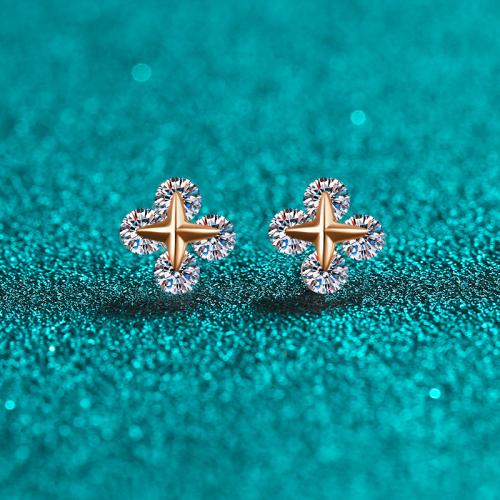 925 Sterling Sølv Stud Earring, med Moissanite (Moissanite), Plating champagne guld, mode smykker & for kvinde, 6x6mm, Solgt af par