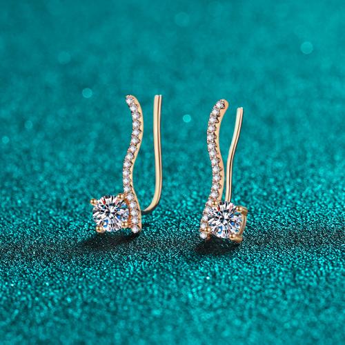 925 sterling zilver Stud Earring, Plating champagne goud, mode sieraden & verschillende materialen voor de keuze & voor vrouw, 6.70x19.50mm, Verkocht door pair