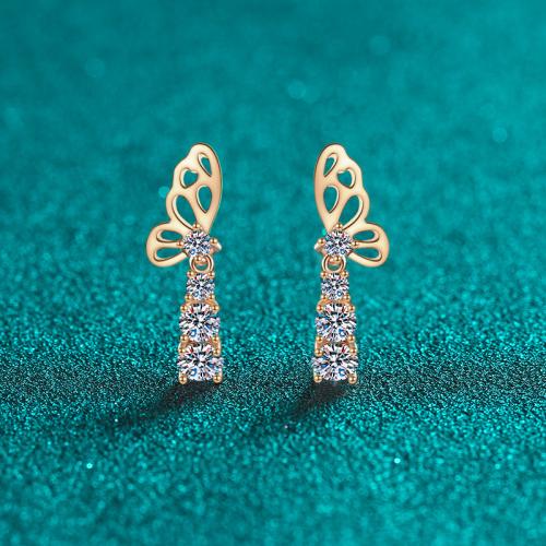 925 Sterling Silver Drop Earring with Moissanite Butterfly Plating champagne gold fashion jewelry & for woman Sold By Pair