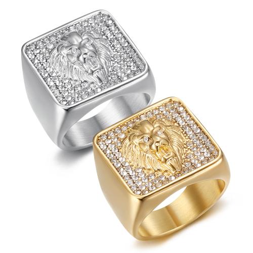 Acier titane bague, lion, Placage, normes différentes pour le choix & pour homme & avec strass, plus de couleurs à choisir, Taille:7-13, Vendu par PC