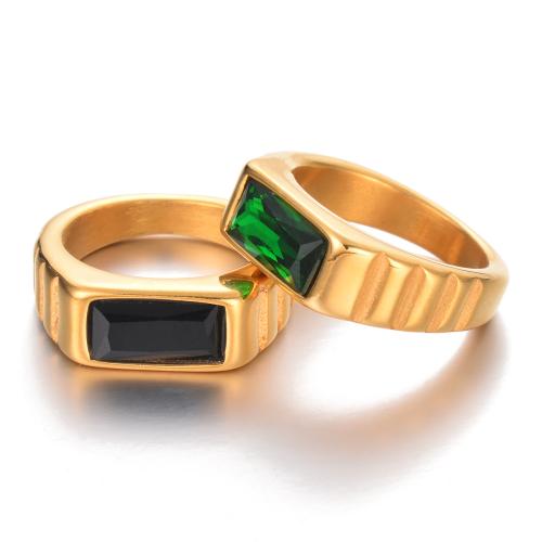 acero inoxidable 304 anillo, Patrón Geométrico, chapado en color dorado, unisexo & diverso tamaño para la opción & con circonia cúbica, más colores para la opción, tamaño:6-9, Vendido por UD