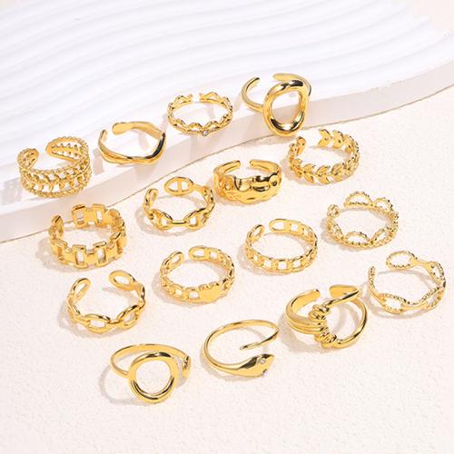 304 Stainless Steel Cuff Finger Ring gold color plated & for woman & with rhinestone & hollow US Ring .5-8 Sold By PC