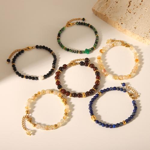 Pulseiras de pedras preciosas, Pedra natural, with Aço inoxidável 304, with 3cm extender chain, joias de moda & para mulher, Mais cores pare escolha, comprimento Aprox 17.5 cm, vendido por PC