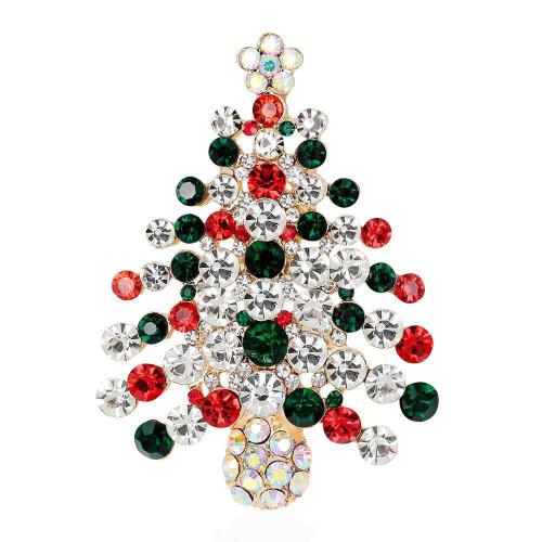 Broches de Noël, alliage de zinc, arbre de noël, Conception de Noël & unisexe & pavé de micro zircon, 57x41mm, Vendu par PC