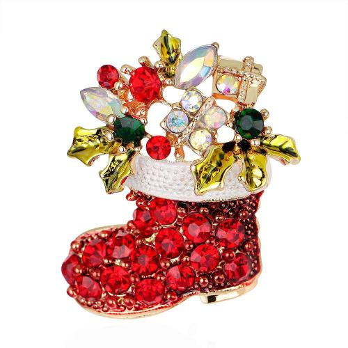 Kerst Broches, Zinc Alloy, Kerstmis Boot, Kerstontwerp & uniseks & micro pave zirconia, 39x35mm, Verkocht door PC