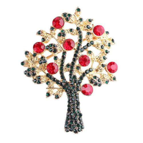 Spille di Natale, lega in zinco, Albero, Design natalizio & unisex & Micro spianare cubic zirconia, 55x45mm, Venduto da PC