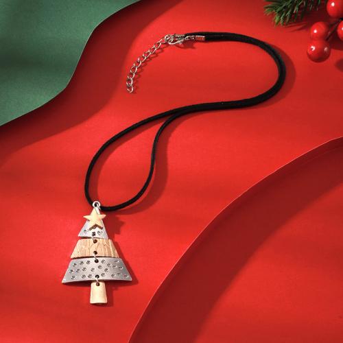 Zinc Alloy Jewelry Necklace with leather cord with 5cm extender chain Christmas Tree Christmas Design & fashion jewelry & Unisex & micro pave cubic zirconia Length Approx 45 cm Sold By PC