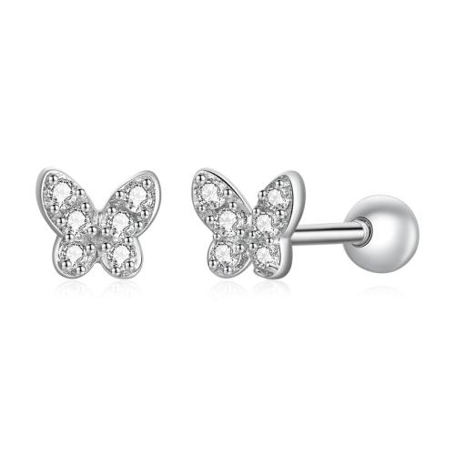 Cubic Zirconia micro pavimenta Sterling Silver Earring, 925 sterline d'argento, Farfalla, gioielli di moda & Micro spianare cubic zirconia & per la donna, nessuno, 4x5mm, Venduto da coppia