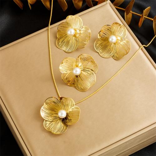 Fashion Stainless Steel Jewelry Sets 304 Stainless Steel with Plastic Pearl Flower fashion jewelry & for woman Length Approx 40 cm Sold By PC