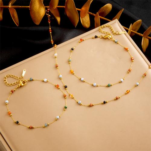 Fashion Stainless Steel Jewelry Sets 304 Stainless Steel with Natural Stone fashion jewelry & for woman golden Sold By PC