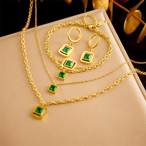 Rhinestone Stainless Steel Jewelry Set 304 Stainless Steel & for woman & with rhinestone golden Sold By PC