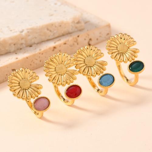 Stainless Steel Finger Ring 304 Stainless Steel with Glass Flower fashion jewelry & Unisex golden Sold By PC