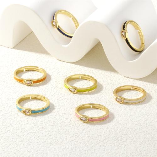 Messing ringen, met Cubic Zirconia, gold plated, Verstelbare & mode sieraden & voor vrouw & glazuur, meer kleuren voor de keuze, nikkel, lood en cadmium vrij, Binnendiameter:Ca 17mm, Verkocht door PC