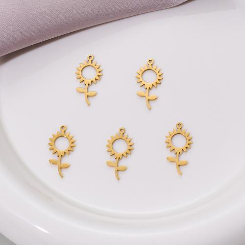 Stainless Steel Flower Pendant 304 Stainless Steel Sunflower Vacuum Ion Plating DIY Sold By Bag