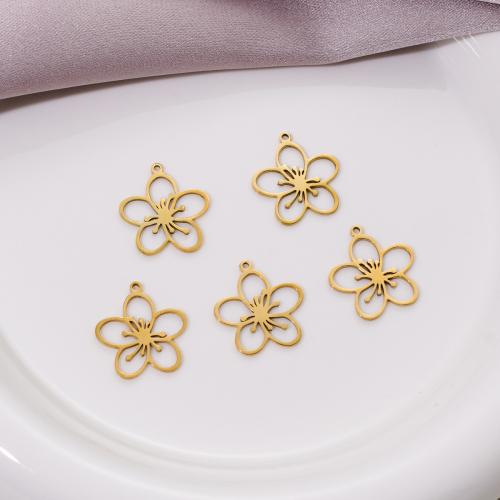 Stainless Steel Flower Pendant 304 Stainless Steel Vacuum Ion Plating DIY 17mm Sold By Bag