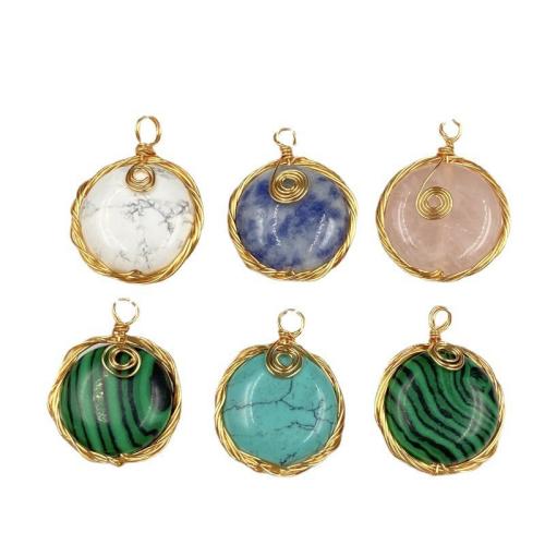 Gemstone Pendants Jewelry Natural Stone with Brass gold color plated DIY Sold By PC