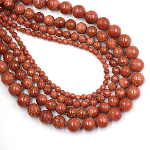 Goldstone perle, Krug, uglađen, možete DIY & različite veličine za izbor, crven, Prodano Per Približno 38 cm Strand