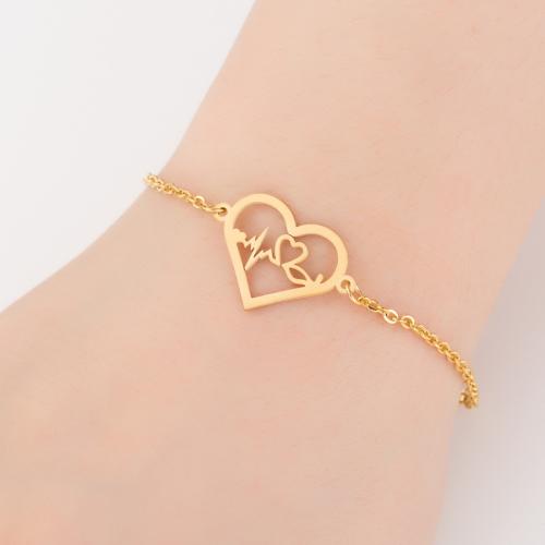 Stainless Steel Jewelry Bracelet 304 Stainless Steel Heart plated for woman Length 14 cm Sold By PC