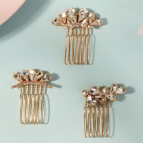 Decorative Hair Combs Zinc Alloy gold color plated for bridal & with rhinestone nickel lead & cadmium free Sold By Set