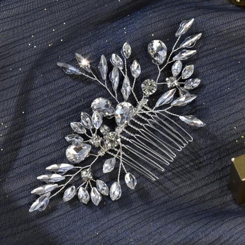 Decorative Hair Combs Zinc Alloy silver color plated for bridal & with rhinestone nickel lead & cadmium free Sold By PC