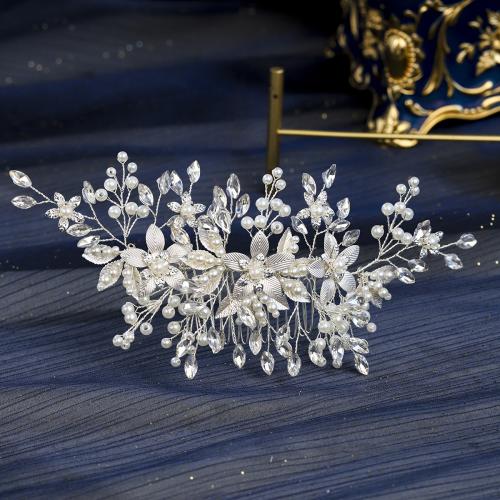 Decorative Hair Combs Zinc Alloy Flower plated for bridal & with rhinestone nickel lead & cadmium free Sold By PC