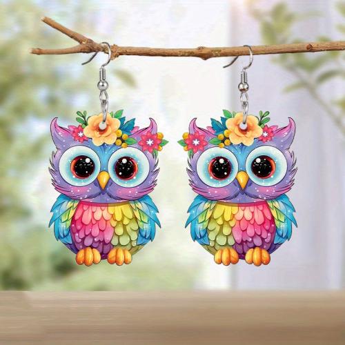 Acrylic Jewelry Earring Owl printing & for woman Sold By Pair